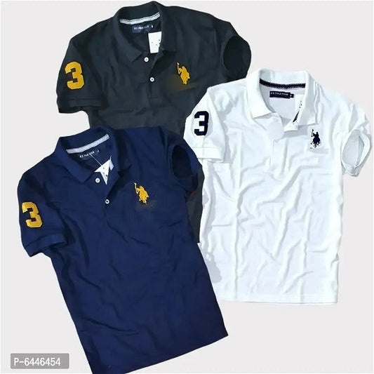 Cotton Half Sleeves Mens Polo T-Shirt (Pack Of 3 )