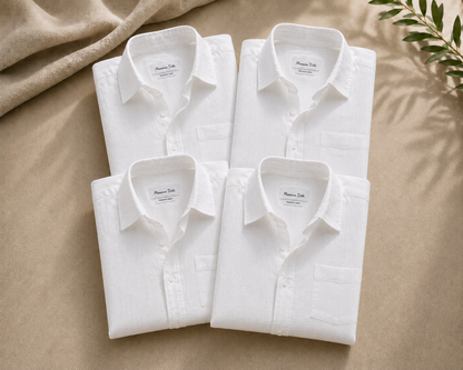 Luxury White Men's Cotton Linen Shirt (Pack Of 4)